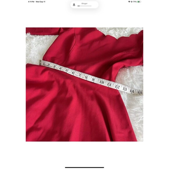 Lulus Red Fit Flare Mini Dress Womens Size Small Scalloped Neckline 3/4 Sleeve - Picture 9 of 10